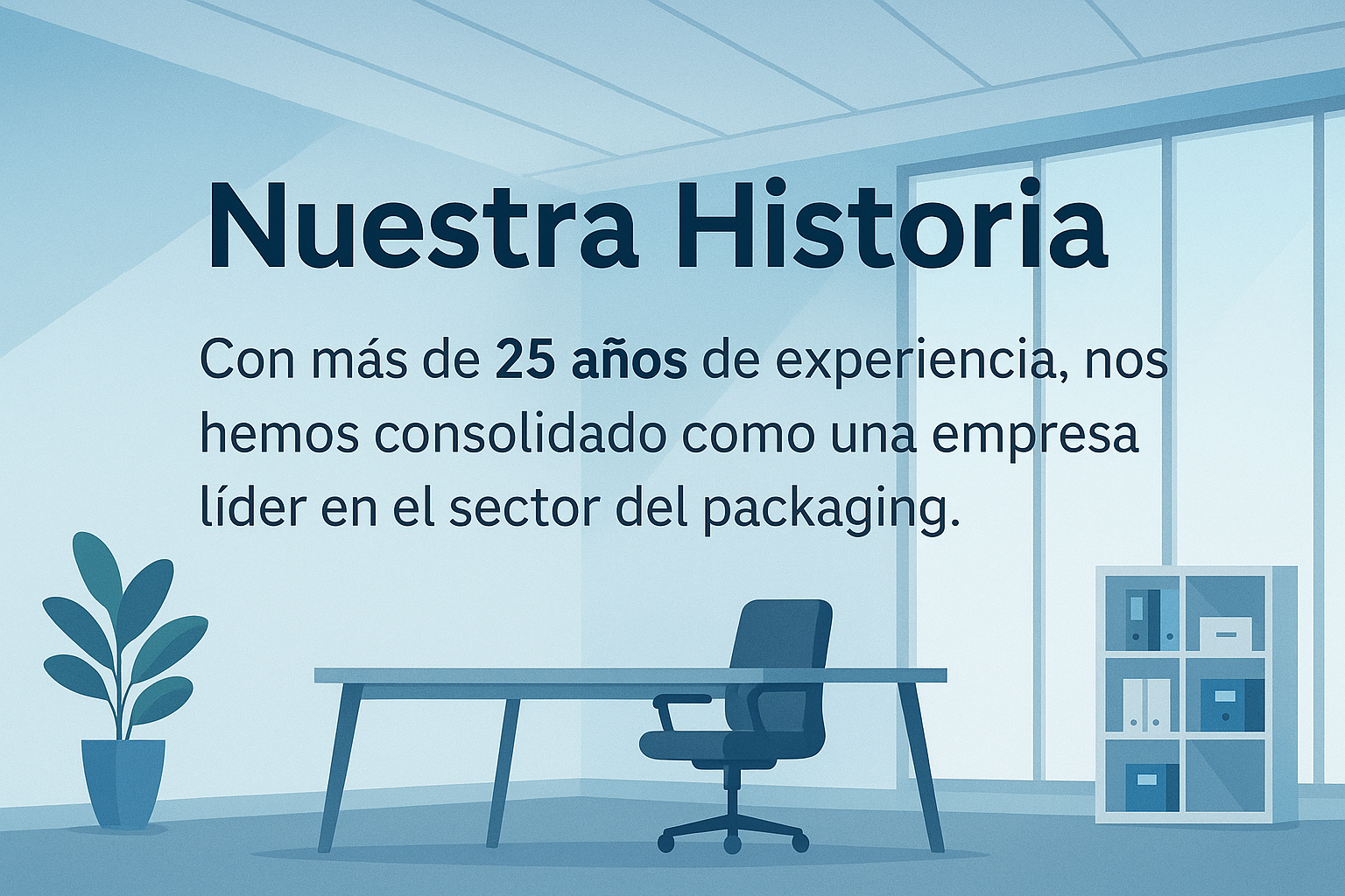 Ilustración de oficina moderna representando la historia de la empresa